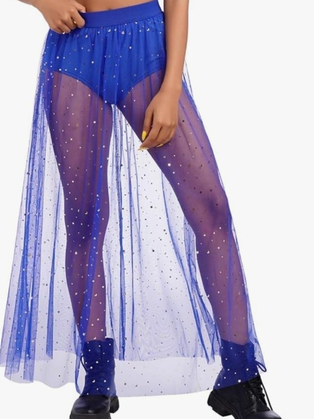 Ovida Women's 2 in 1 Galaxy Sheer Mesh See Through Beach Cover Up Maxi Skirt